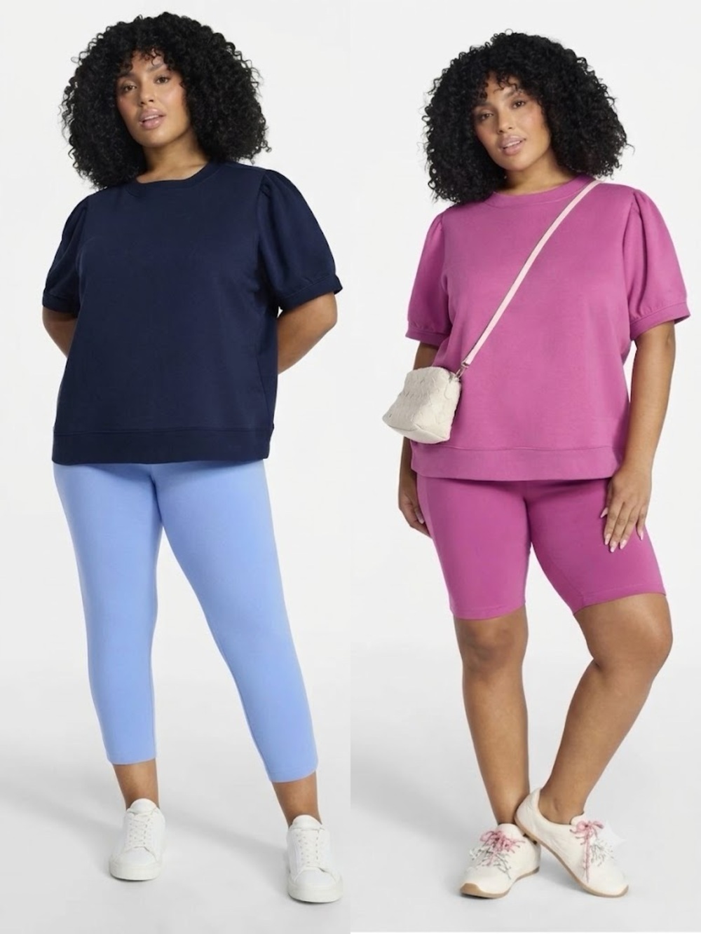 Terra & Sky Light Blue Capri Leggings And Pink Bike Shorts High Rise Bundle